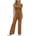 thumbnail image 5 of Enjoytime Travel Outfits for Women Knitting Crewneck Short Sleeve Tops with Pants Two Piece Sets Comfy Matching Loungewear, 5 of 5