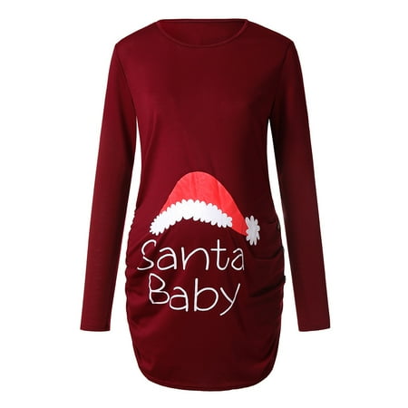 

asdoklhq Pregnant Clothes Clearances Women s Print Christmas Side Ruched Long Sleeve Maternity Top Pregnancy Clothes