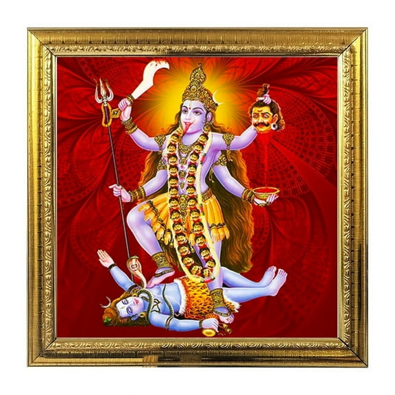Kali Maa God Idol Photo Frame for Pooja Hindu Bhagwan Devi Devta Photo Frame Wall Poster Puja Temple Photo Frame 5.4 in
