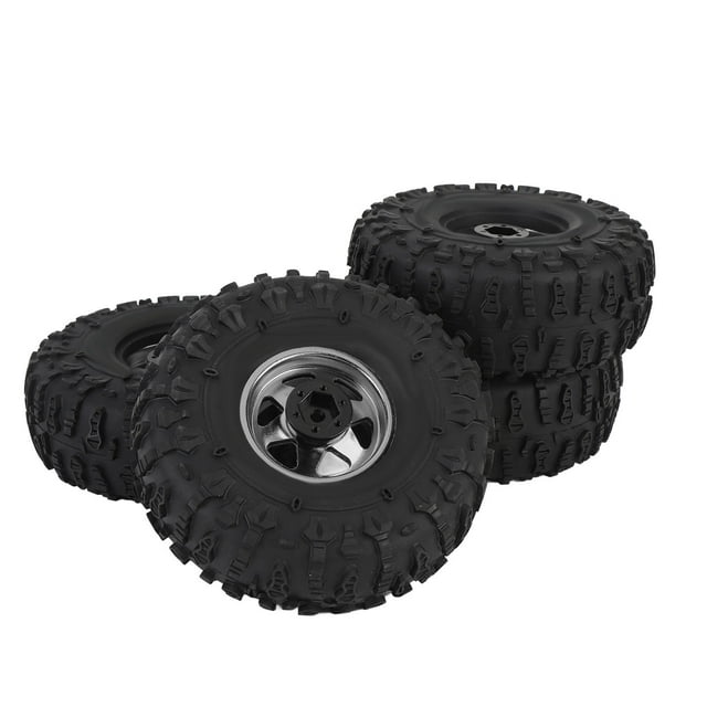 4PCS RC Wheel Crawler Tire Set, Robust Rubber Tires and Metal Hubs, Excellent Grip, Shock Absorption, Easy to Install, Compatible with Redcat, Axial SCX10, D90, Hpi