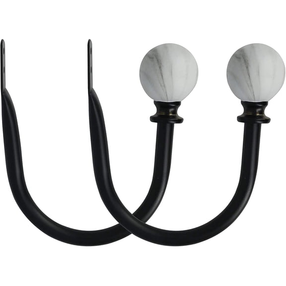 MERIVILLE Set of 2 Decorative White Marble Ball End Window Curtain Holdbacks for Draperies, Black