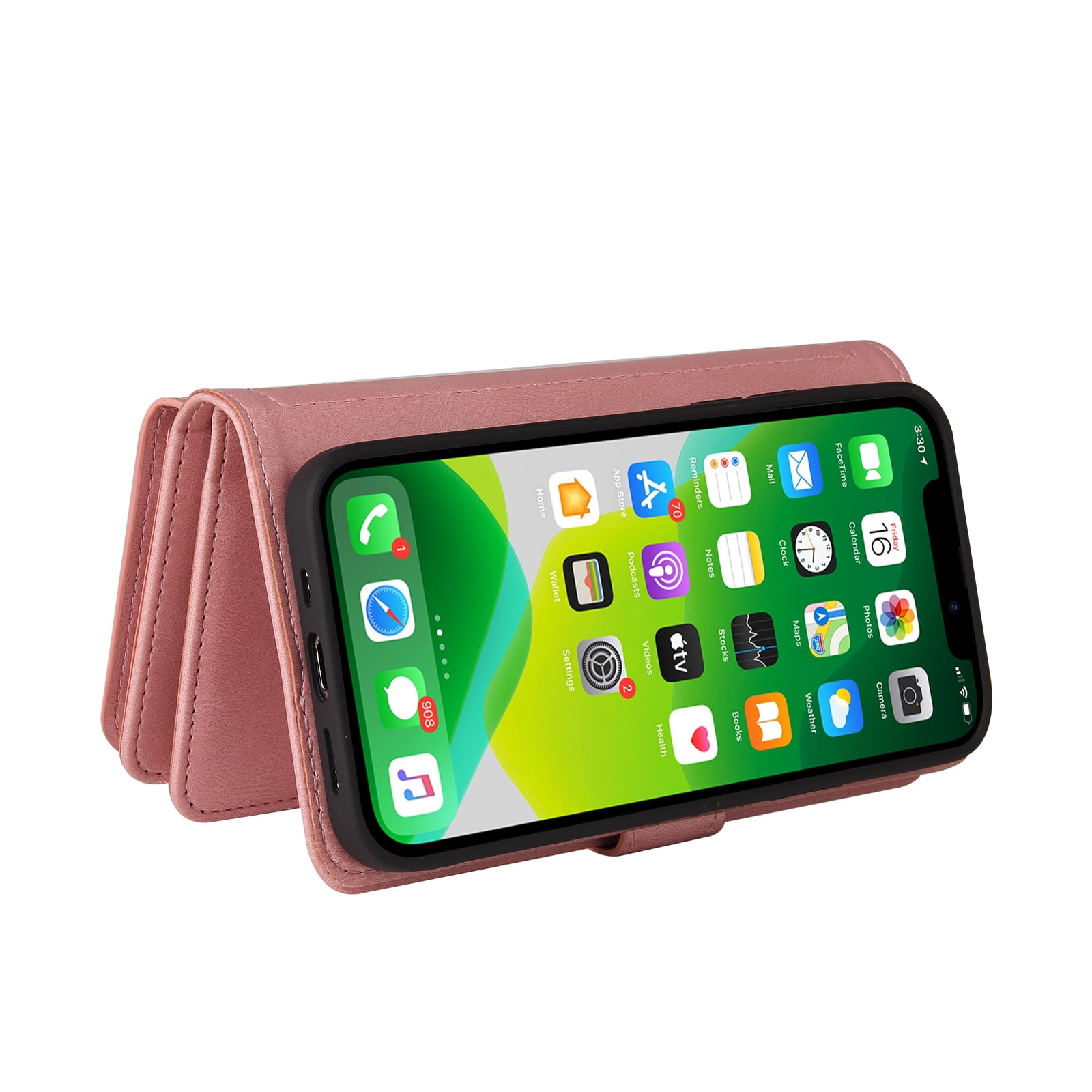Wallet Case for iPhone 13, Magnetic Zipper Pouch Premium PU Leather with Kickstand Wallet Flip Shockproof Phone Case Wrist Strap Card Slots Holder Pocket iPhone 13,
Pink