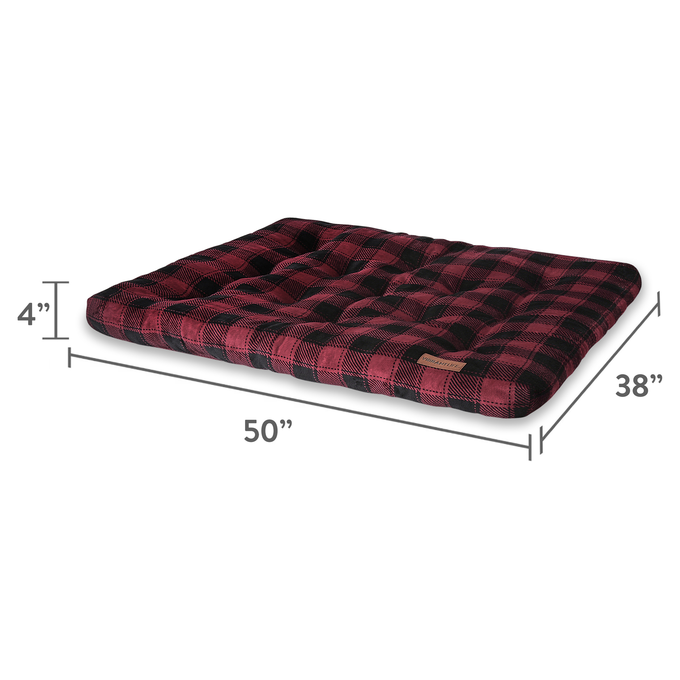 Vibrant Life Jumbo Dog Bed, X-Large Pillow Dog Bed, 48" x 38", Red and Black Plaid