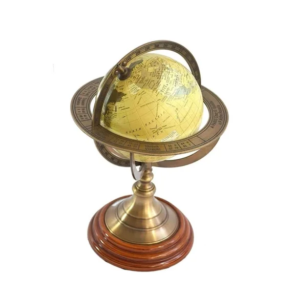 10" Brass World Map Globe Handcrafted with Antique Finish – Vintage Style Tabletop Globe, Perfect for Home or Office Decor