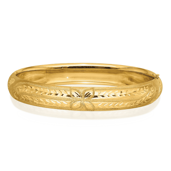 14K Solid Yellow Gold 11.11mm Oversize Florentine Hinged Bangle Bracelet