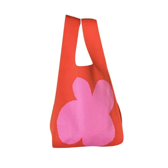 Women Shoulder Bag Pouch, Knitted Bag Flower Handbag, Casual Fashion Lady Tote Bag Travel Purse for Outdoor Work Party Summer Rose Red