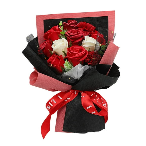 yuksok 11 Pieces Artificial Soap Rose Wedding Bouquet Decorative Flower Bouquet Box for Red A