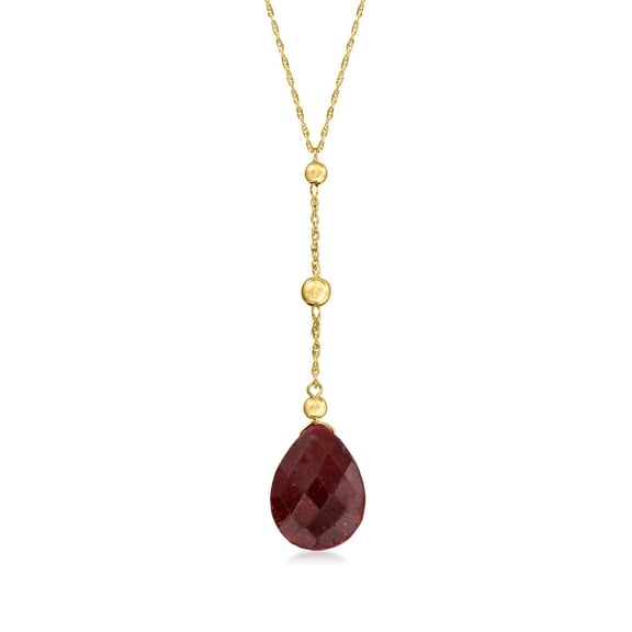 Ross-Simons 10.00 Carat Ruby and Bead Drop Necklace in 14kt Yellow Gold, Women's, Adult