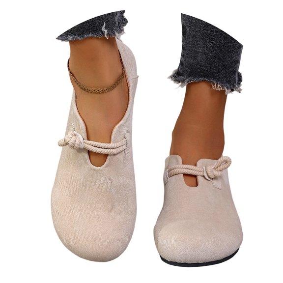 Women's Casual Slip On Flat Shoes Round Toe Flock Upper Non Slip Outsole All Day Comfort Footwear for Summer Daily Wear Beach Casual Outings