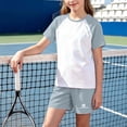 thumbnail image 4 of ITSAME Girls Athletic Outfits 2-Piece Quick-Dry Short Sleeve Top and Shorts Set Kids Comfy Sportswear Gray Size 9, 4 of 8
