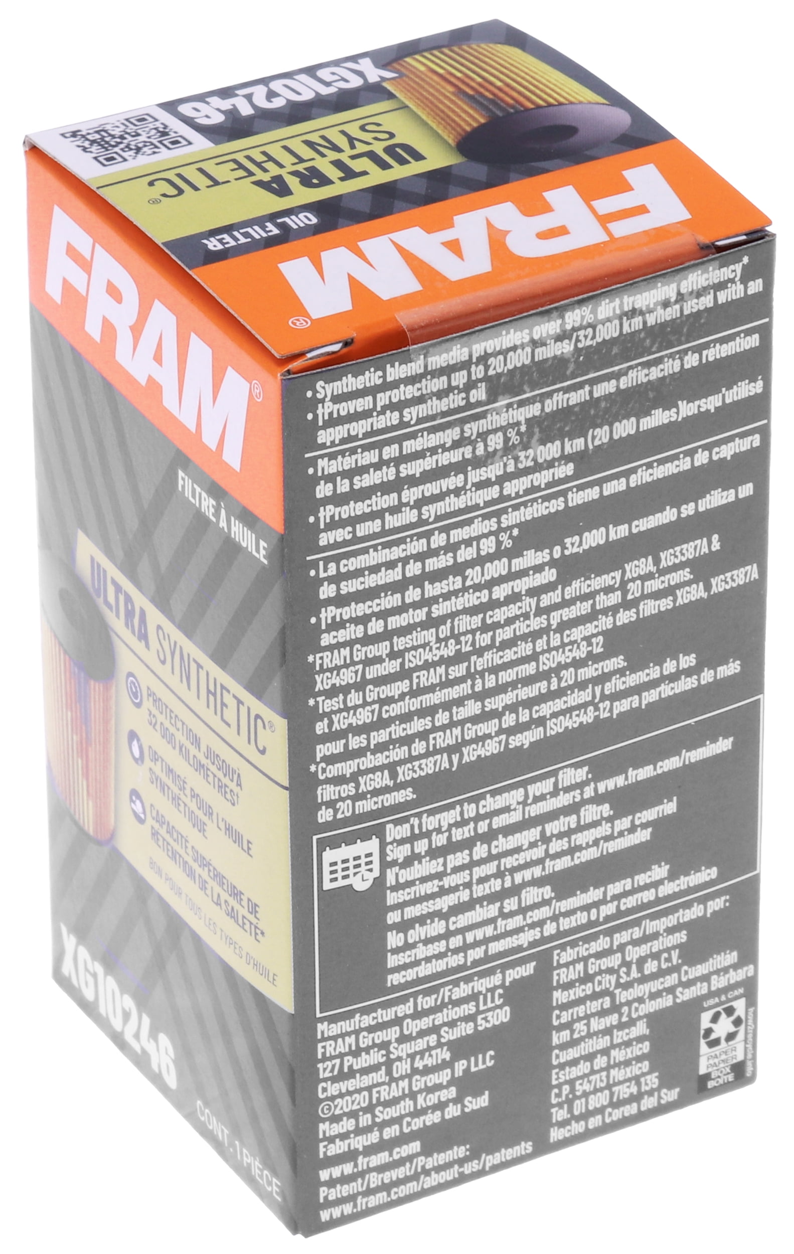 FRAM Ultra Synthetic Oil Filter, XG10246, 20K mile Replacement Filter for Select Vehicles