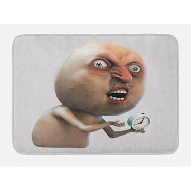 Humor Bath Mat, Why You No Wake Me Up Internet Meme with Complaining Oversleep Face and Watch Image Print, Non-Slip Plush Mat Bathroom Kitchen Laundry Room Decor, 29.5 X 17.5 Inches, Tan, Ambesonne