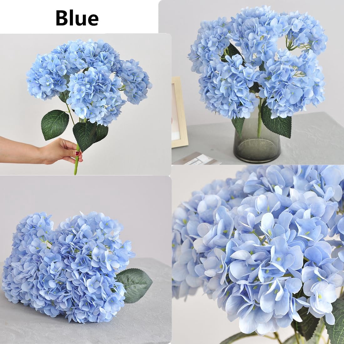 Upgraded 5-Head Full Bloom Artificial Hydrangea Flowers, 17.7" Lush & Full Faux Hydrangeas, UV-Resistant Waterproof Indoor & Outdoor Flowers for Porch, Yard, Garden & Home Decor