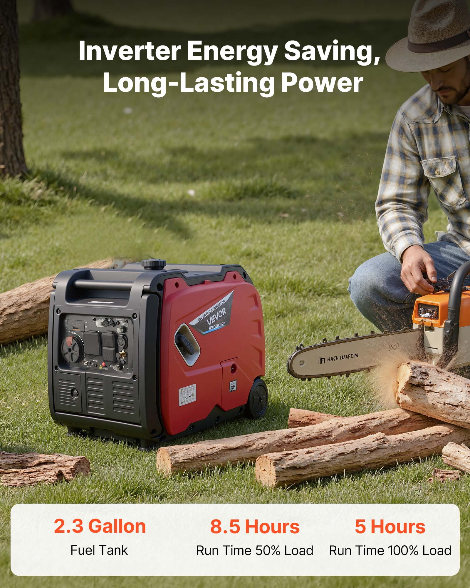 VEVOR Inverter Generator, 4200W Peak Watt Quiet Inverter Generator, Dual Fuel Inverters Generators for Home Outdoor, Gas & LPG Powered, Stable Power, CO Sensor, RV Ready 8.3A Outlet, Long Run Time