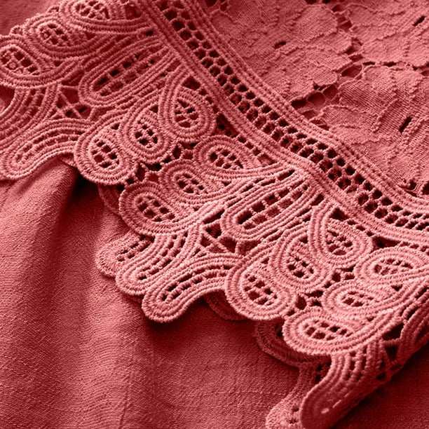 Tops for Women, Women Vintage Lace Patchwork Bow V-Neck Three