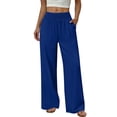 thumbnail image 2 of Women Palazzo Pants Summer Flowy Wide Leg High Waist Lounge Trousers with Pockets 2026 Casual Beach Vacation Royal Blue M, 2 of 10