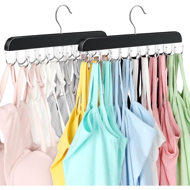 Pack de 2 Perchas de Madera Plegables con 40 Ganchos para Sujetadores y Tops Ahorradoras de Espacio