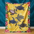 thumbnail image 5 of Hawaiian Turtle Quilt Yellow Floral Border Bedspread | Twin Queen King Size Summer Beach Decorative Quilt for Bedroom Living Room 280gsm Blanket, 5 of 5