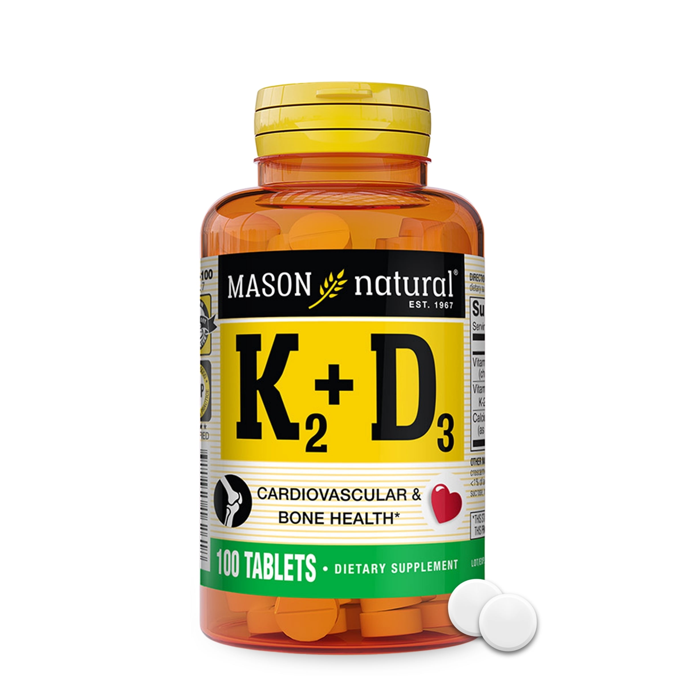 (5 pack) Mason Natural Vitamin K2 100 mcg Plus Vitamin D3, 100 Tablets