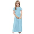 thumbnail image 5 of Milgrthf Girls 2025 Summer Dresses Tween Short Sleeve Ruffle Flowy Casual Long Maxi Dress with Pocket for 6-15 Years Blue, 5 of 8