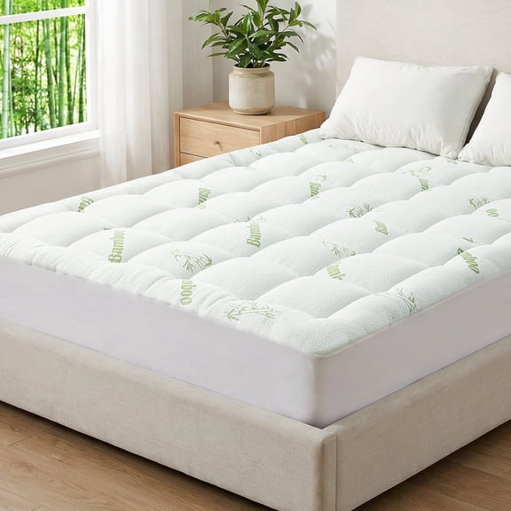 Extra Thick Twin XL Mattress Topper, Bamboo Cooling Mattress Pad Cover, Mattress Protector with 8-21 Inch Deep Pocket,White