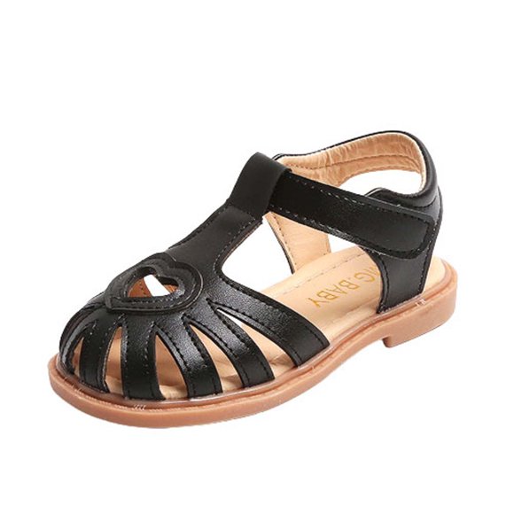 LOVZFMLL Little Girls Sandals Hollow Heart Summer Beach Flats Soft Sole Closed Toe Princess Dress Shoes Toddlers and Kids 2-9 Years Black 4-5 Years