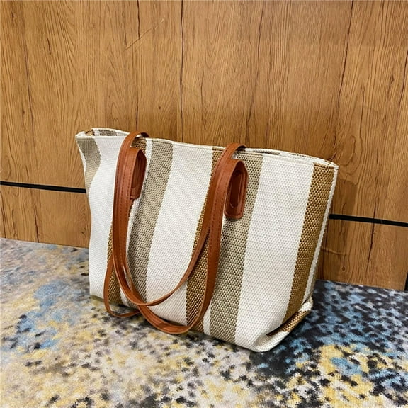 Japceit Ladies Shoulder Bag, Vertical Stripe Pattern Tote with Spacious Interior, Casual Fashion Canvas Handbag for Daily Use, Shopping, Outdoor Activities, Lightweight and Durable