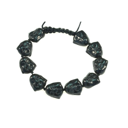 - Black Color Turquoise Happy Buddha Macrame Style Adjustable Bracelet - Good for Healing and Protection - 91070