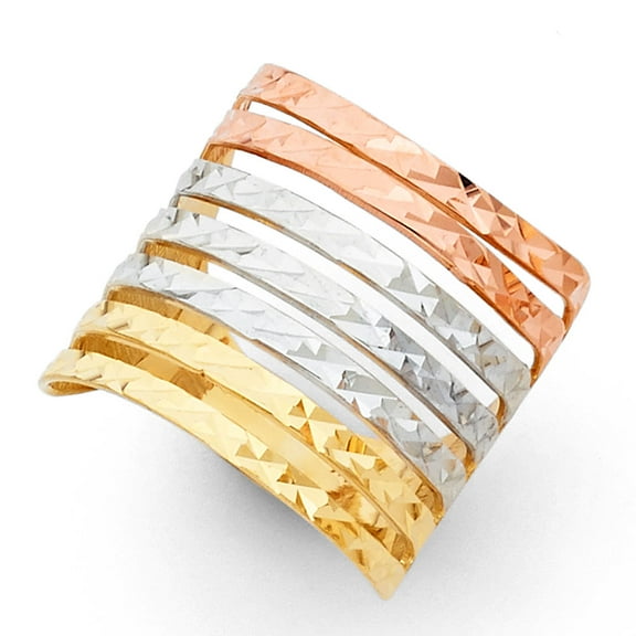 14k Yellow White Rose Gold Semanario Ring 7 Day Band Diamond Cut Polished Fancy Tri Color 20MM Size 7