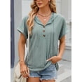 thumbnail image 5 of Cuteduck Women's Hooded V-Neck Short Sleeve T-Shirt, Summer Loose Fit Button Down Top S-XXL, 5 of 6