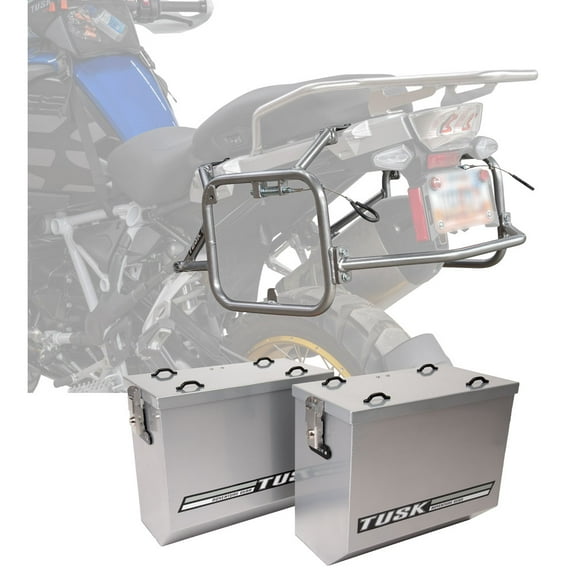 Tusk 1467340225 Aluminum Panniers with Pannier Racks V2 Medium Silver Panniers/Silver Racks