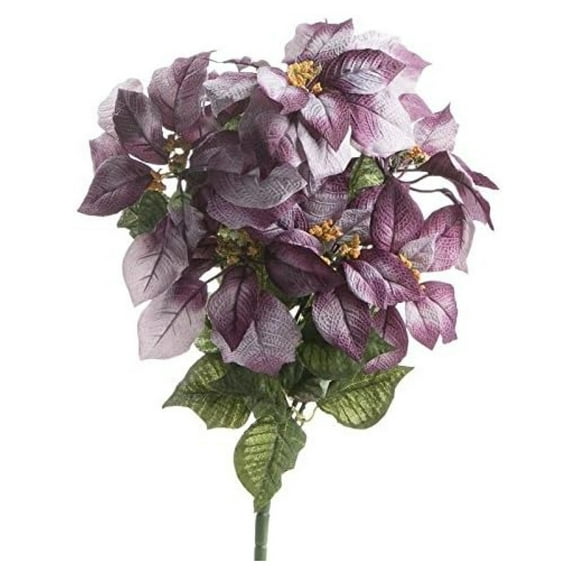 Drevy Variegated Purple Artificial Poinsettia Bush for Holiday and Home Décor