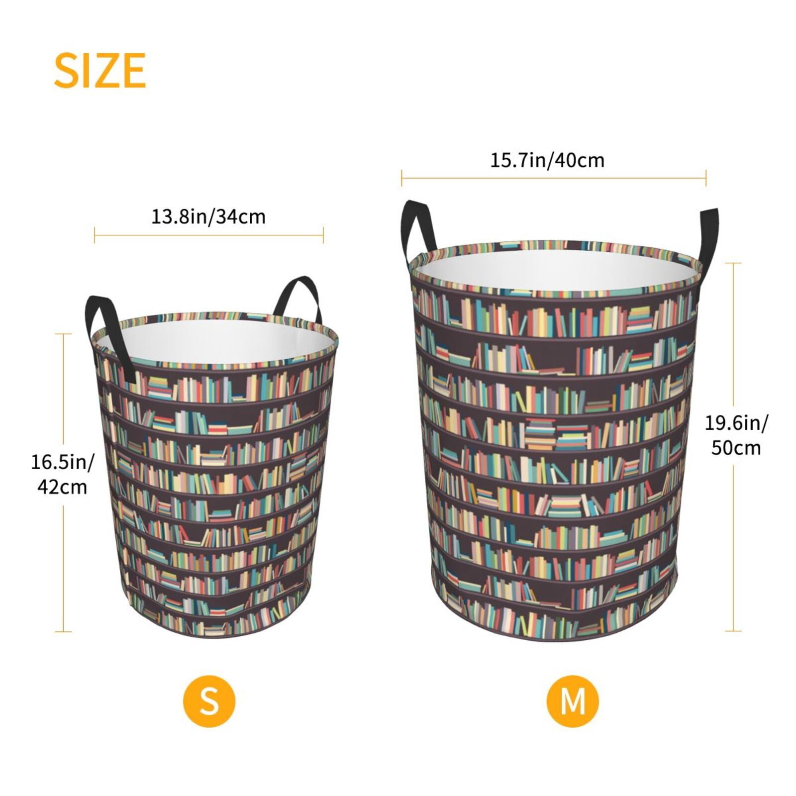Large Laundry Basket with Handles - Library bookstore bookshelves print Kids Baby Dirty Clothes Laundry Hamper for Bedroom Aesthetic