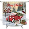 thumbnail image 2 of Merry Christmas Vintage Red Truck Snowman Polyester Shower Curtain Winter Bathroom Decor 72 x72 inch, 2 of 6