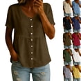 thumbnail image 2 of Linen Shirts for Women Summer Empire Waist Cotton Button Peplum Blouse Casual Plus Size Lightweight Gauze Tunic Tops,Brown,XXL, 2 of 8