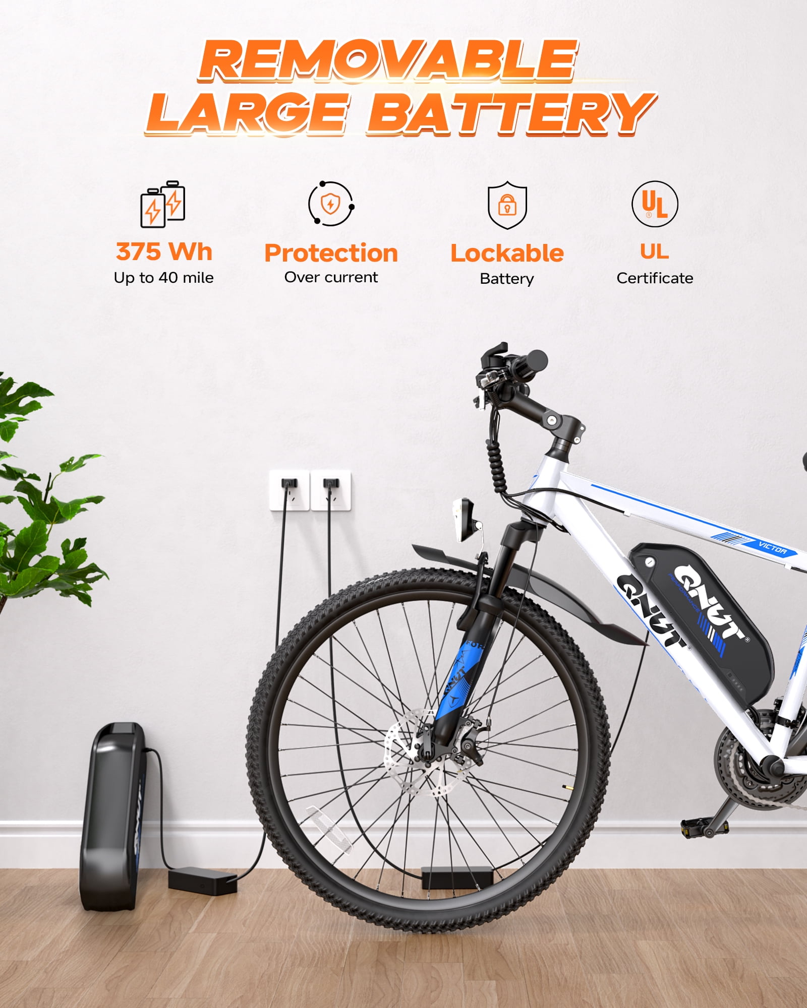 QNUT Full Aluminum Electric Bike for Adults & Teens, Peak 750W, Upgraded Adjustable Handlebars, 21-Speed Commuter E-Bike with Dual Disc Brakes, 40-Mile Range, for mountain & Commuter (Blue-White)
