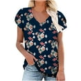 thumbnail image 2 of Elainilye Fashion Women Shirt Summer Sexy Printed Regular V Neck Short Sleeves Top Blouse,Blue, 2 of 5