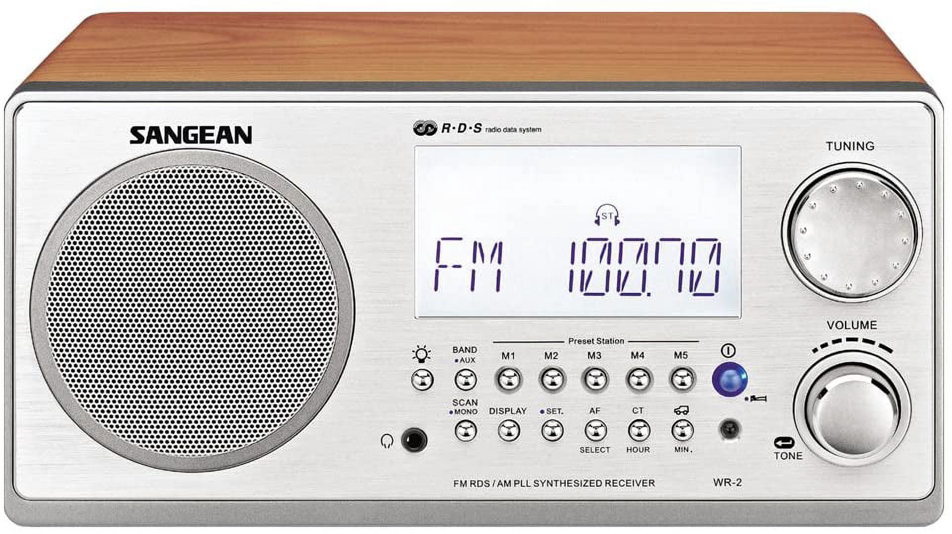 JJ Sangean WR-2 AM / FM-RBDS Wooden Cabinet Digital Tuning Radio (Walnut)