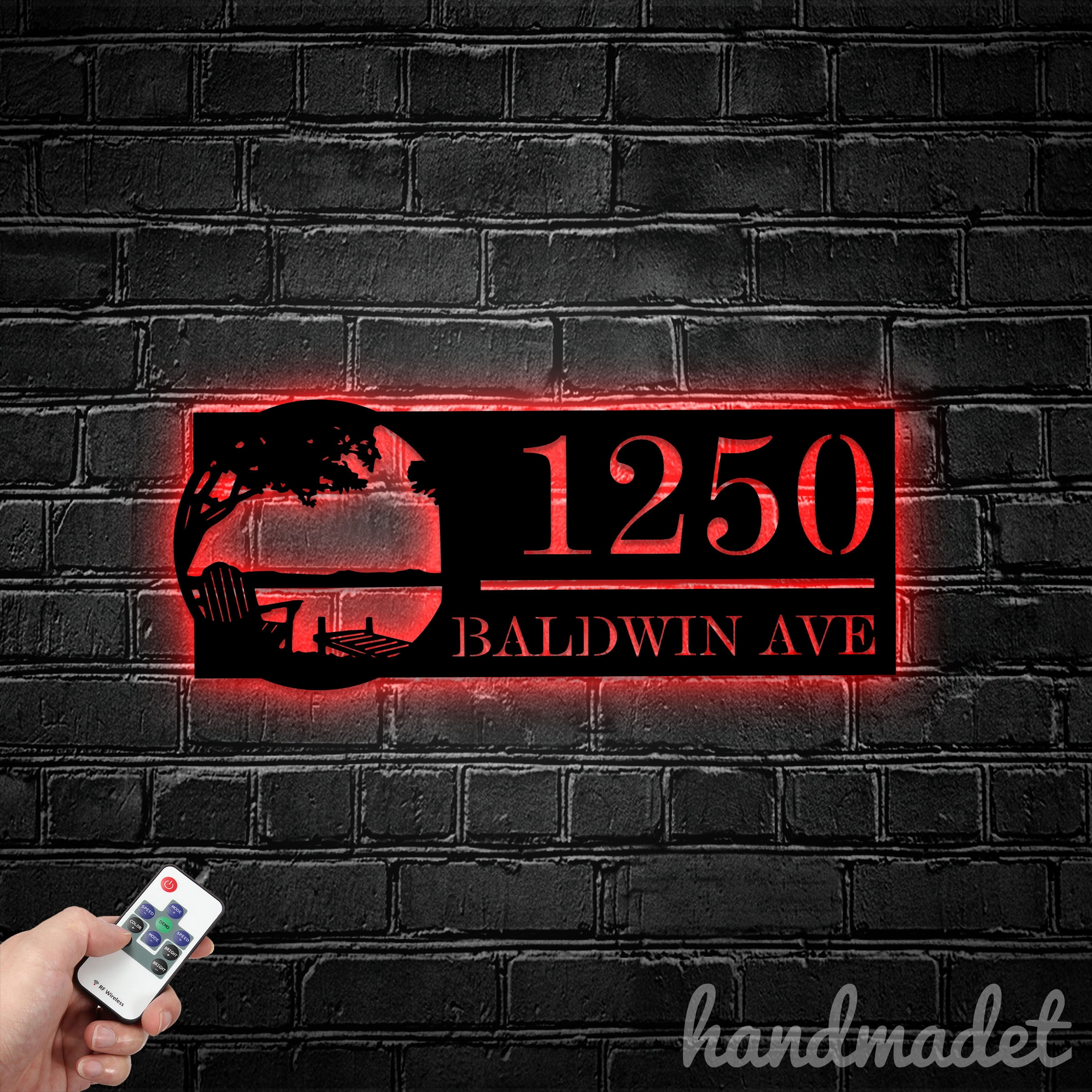 Handmadetneonsign Tree Dock On Lake House Number, Lakeview Home Address Metal, House Address Sign 67632