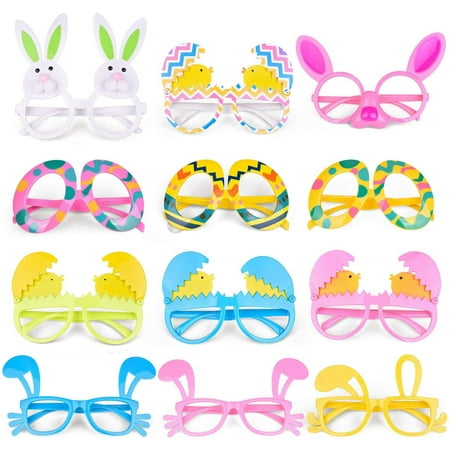 Fun Little Toys 12 PCs Easter Bunny Chick Party Glasses, Luau Party Glasses, Funny Glasses for Summer Party Supplies, Kids Easter Party Favors, Easter Basket Stuffers, Easter Egg Fillers