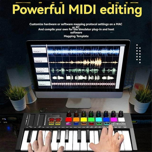 Mini Portable MIDI Control Keyboard, USB, Sequencer Keyboard, Backlit D Pads, 8 Knobs, OLED, 25-K