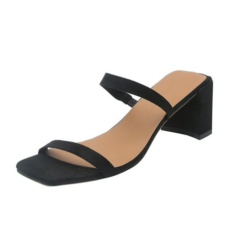 

ZTTD Women s Fashion Casual Open Toe Outdoor Solid Colors Slippers Square Heels Shoes Women s Slipper A