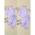 thumbnail image 3 of Yunliwuli Baby Girl Fall Outfits Daisy Print Crew Neck Long Sleeve Romper Long Pants with Belt Headband 3Pcs Clothes Set, 3 of 10
