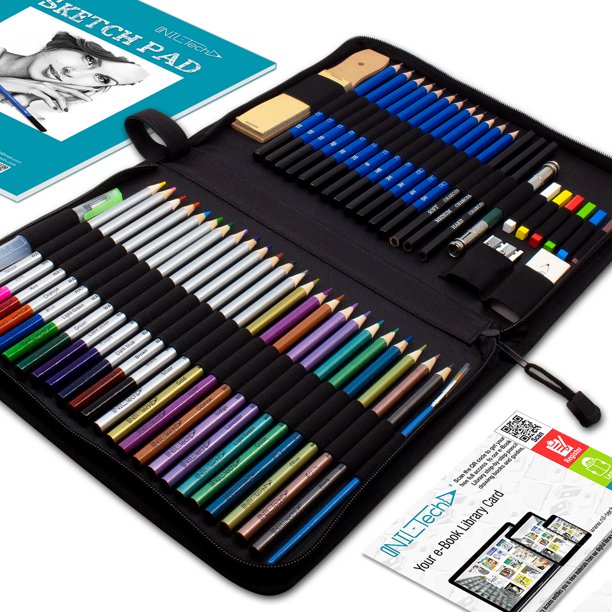 Drawing Watercolor Pencils Art Supplies – 53 Coloring And Sketching Art Set – Each Art Supply Includes Bonus Sketch Book And Digital Library Drawing Tutorials - Pencil Pouch, Graphite Charcoal, Eraser - Walmart.com