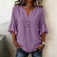 thumbnail image 5 of XuJwPNcy Womens T Shirts V Neck 3/4 Bell Sleeve Tops Trendy Ruffle Hem Blouse Casual Summer Outfits Ladies Soft Tees, 5 of 6