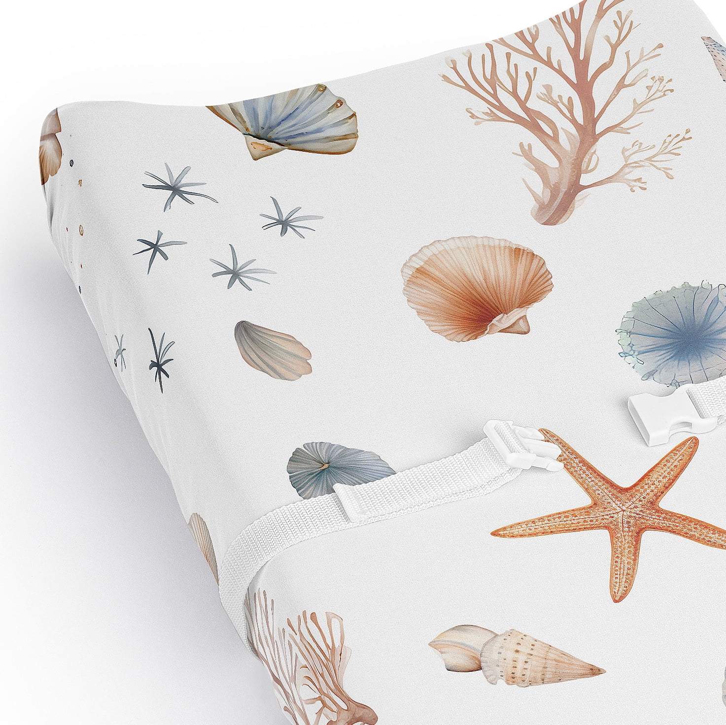 Sweet Jojo Designs Seashells Boy, Girl, Unisex/Gender Neutral Changing Pad Cover Sheet