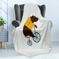 thumbnail image 4 of Bicycle Soft Flannel Fleece Throw Blanket, Big Teddy Bear of Circus Riding Bicycle with Hipster Costume Animal Image, Cozy Plush for Indoor and Outdoor Use, 70" x 90", Brown Yellow, by Ambesonne, 4 of 5