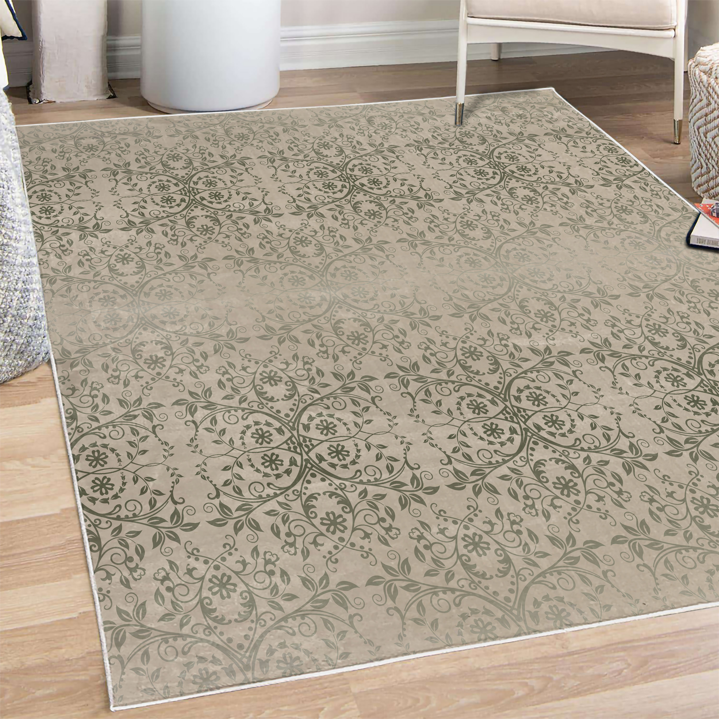 Floral Decorative Rug, Victorian Lace Flowers and Leaves Retro ...