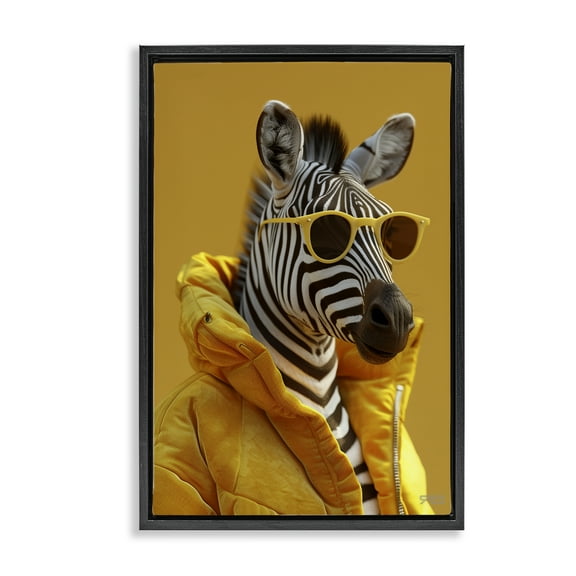 Stupell Industries Bold Zebra in Yellow Animals & Insects Painting Black Floater Framed Canvas Art Print Wall Art, 17 x 25