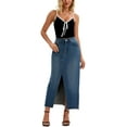thumbnail image 2 of INSPIRE CHIC Women's Denim Skirt High Waist Split Front Raw Hem Washed Maxi Skirt with Pockets Jean Skirts 2XL Retro Blue, 2 of 6